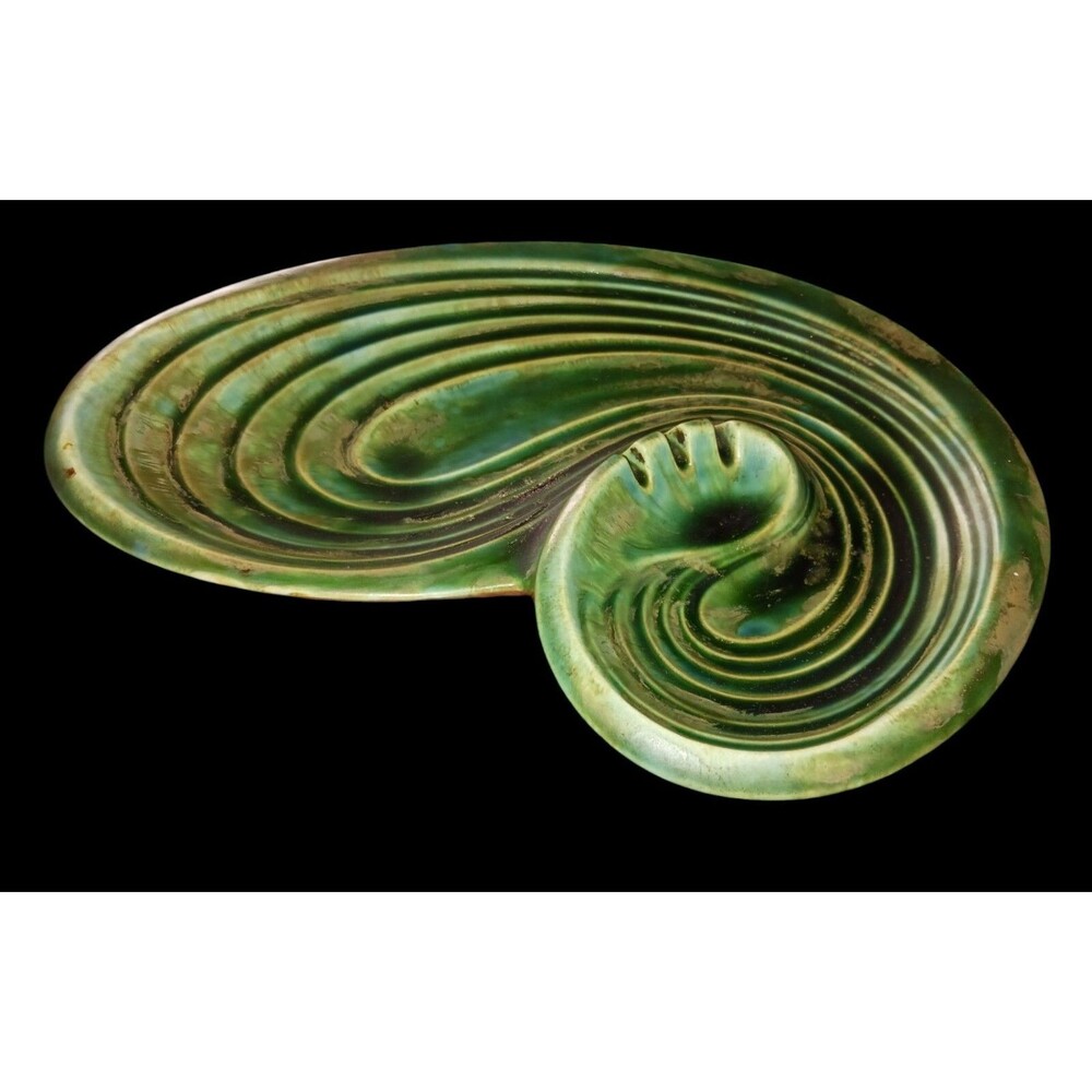 Large 1970's Ceramic Abstract Freeform Drip Glazed Atlantic Mold Ashtray Green - Picture 9 of 14